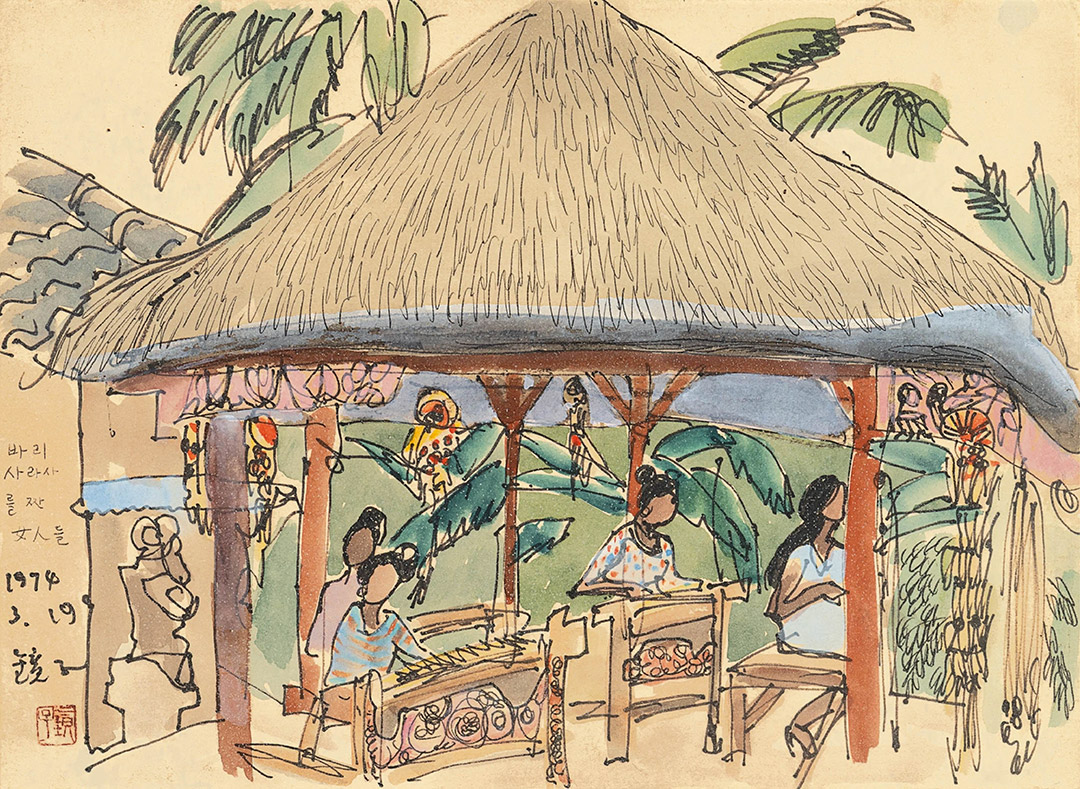 천경자, 바리 사라사를 짠 여인들, 1974, 24×33cm, 더프리마뮤지엄 소장