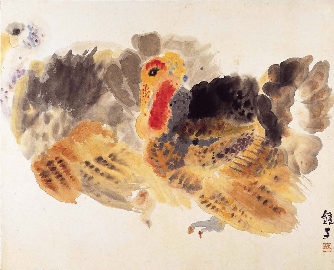 천경자, 칠면조, 연도미상, 종이에 채색, 65x52cm, (재)금성문화재단 소장