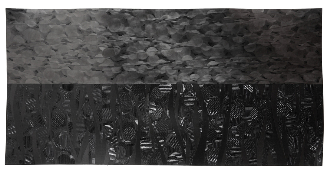 무제_Engraving, graphite, soot, stone powder, pigment on panel_100cm×199cm_2010